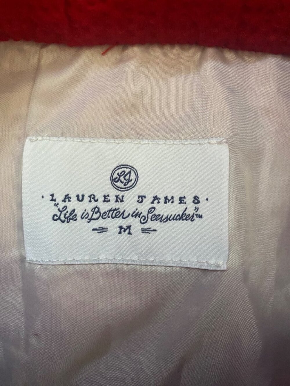 Lauren James Women’s Red Scalloped Seersucker Skirt Size M Elastic Waist - Picture 5 of 6